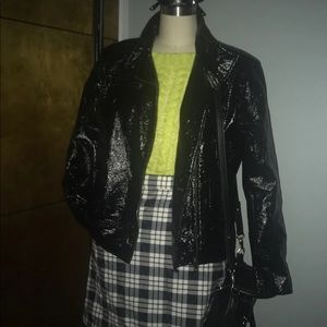 Faux patent leather moto jacket